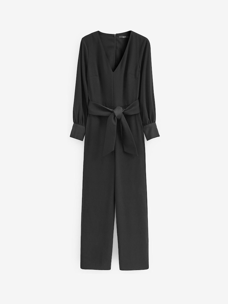 Black Tailored Wide Leg Belted Jumpsuit - Image 5 of 5