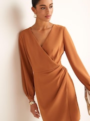 Bronze Tailored Crepe Mini Dress - Image 1 of 5