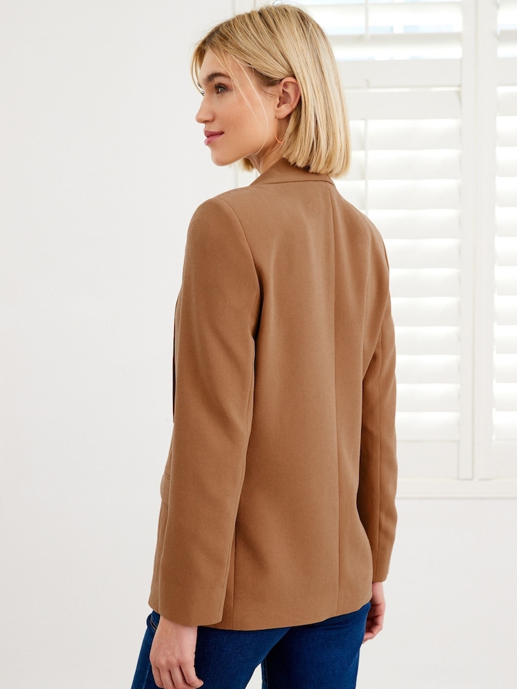 Camel Brown Relaxed Soft Crépe Blazer - Image 2 of 5