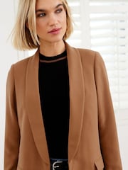Camel Brown Relaxed Soft Crépe Blazer - Image 3 of 5