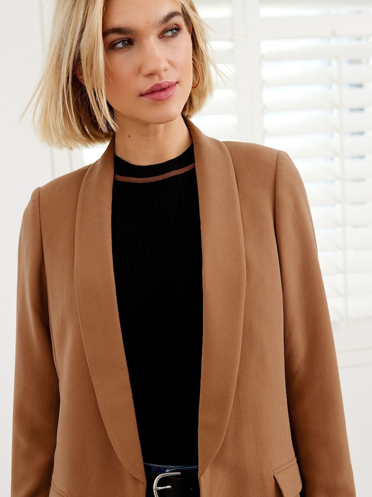 Camel Brown Relaxed Soft Crépe Blazer - Image 3 of 5
