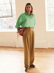 Camel Natural Tailored Wide Leg Turn-Up Trousers - Image 1 of 5