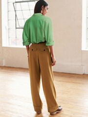 Camel Natural Tailored Wide Leg Turn-Up Trousers - Image 2 of 5