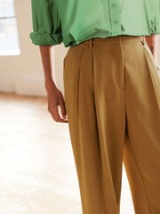 Camel Natural Tailored Wide Leg Turn-Up Trousers - Image 4 of 5