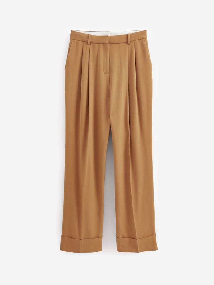 Camel Natural Tailored Wide Leg Turn-Up Trousers - Image 5 of 5