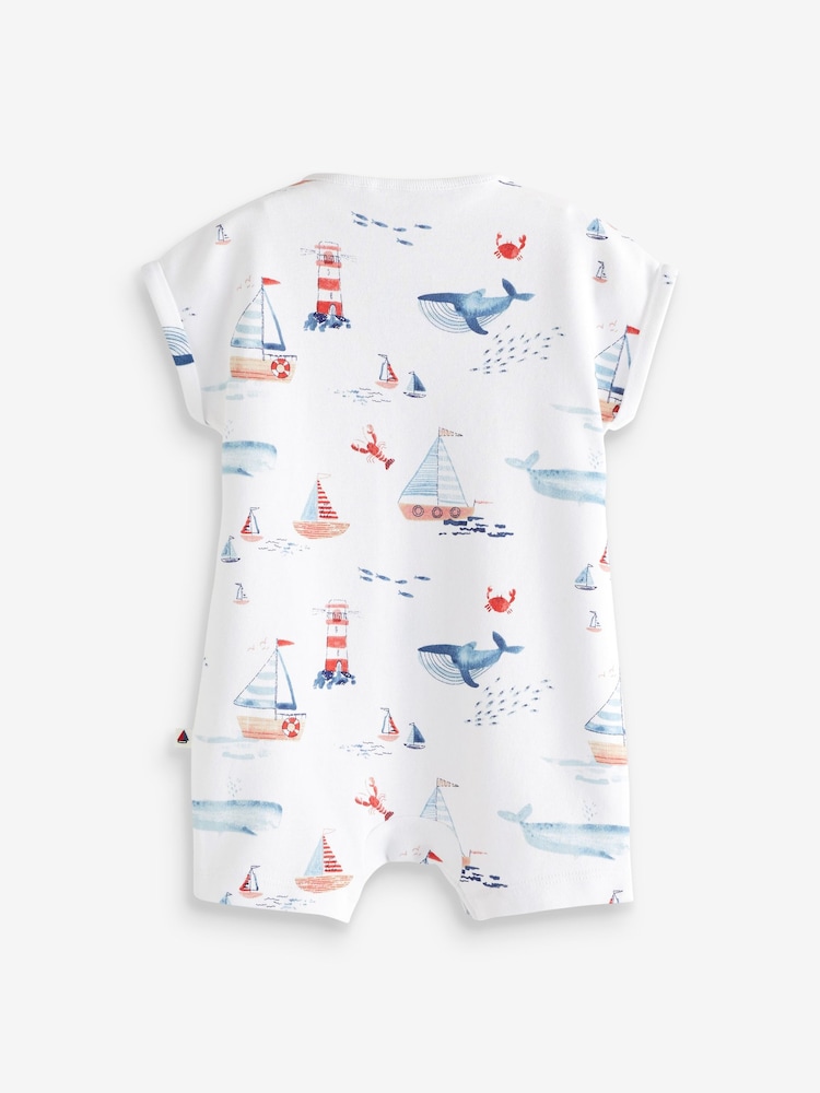 Blue/White Boat Baby Rompers 3 Pack - Image 1 of 6