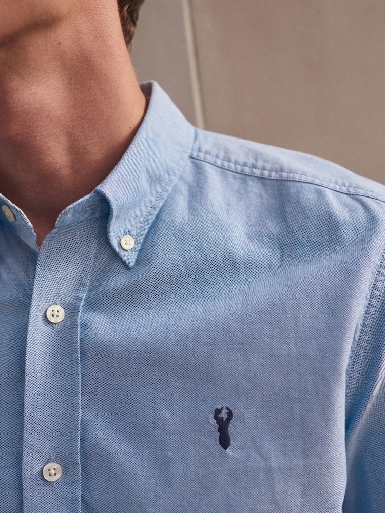 Bleu clair - Ajustement régulier - Chemise Oxford à manches longues - Image 4 of 6