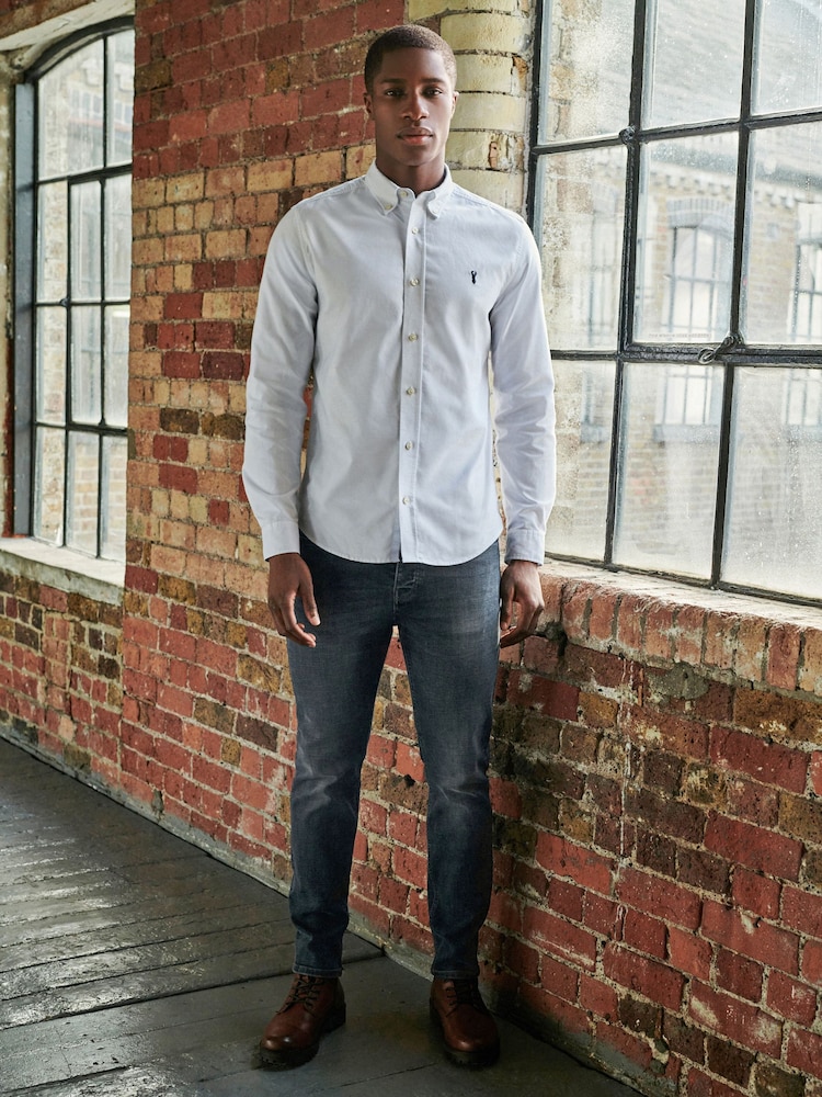 White Regular Fit Long Sleeve Oxford Shirt - Image 2 of 8