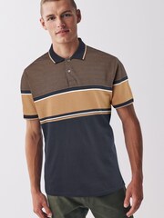 Navy Blue/Tan Brown Blocked Polo Shirt - Image 1 of 6