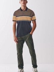 Navy Blue/Tan Brown Blocked Polo Shirt - Image 2 of 6