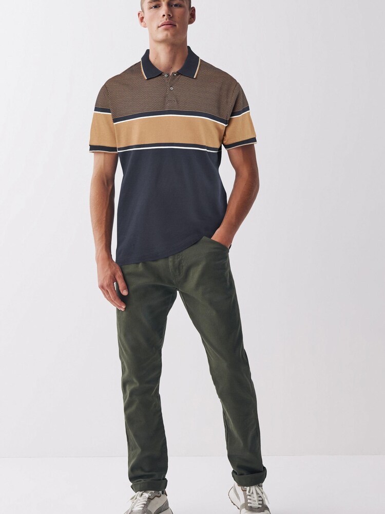 Navy Blue/Tan Brown Blocked Polo Shirt - Image 2 of 6