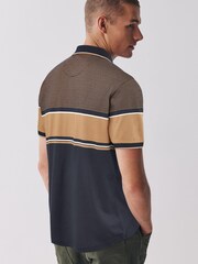 Navy Blue/Tan Brown Blocked Polo Shirt - Image 3 of 6