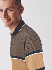 Navy Blue/Tan Brown Blocked Polo Shirt - Image 4 of 6