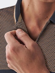Navy Blue/Tan Brown Blocked Polo Shirt - Image 5 of 6