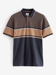 Navy Blue/Tan Brown Blocked Polo Shirt - Image 6 of 6
