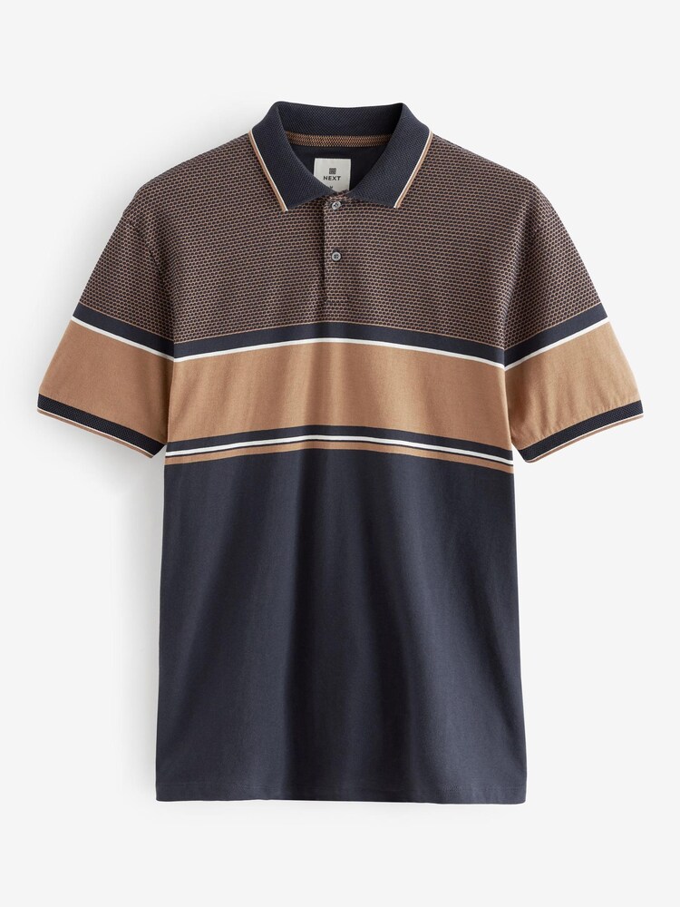 Navy Blue/Tan Brown Blocked Polo Shirt - Image 6 of 6