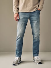 Hellgrau - Schmale Passform - Denim-Jeans mit Vintage-Waschung - Bild 1 von 10