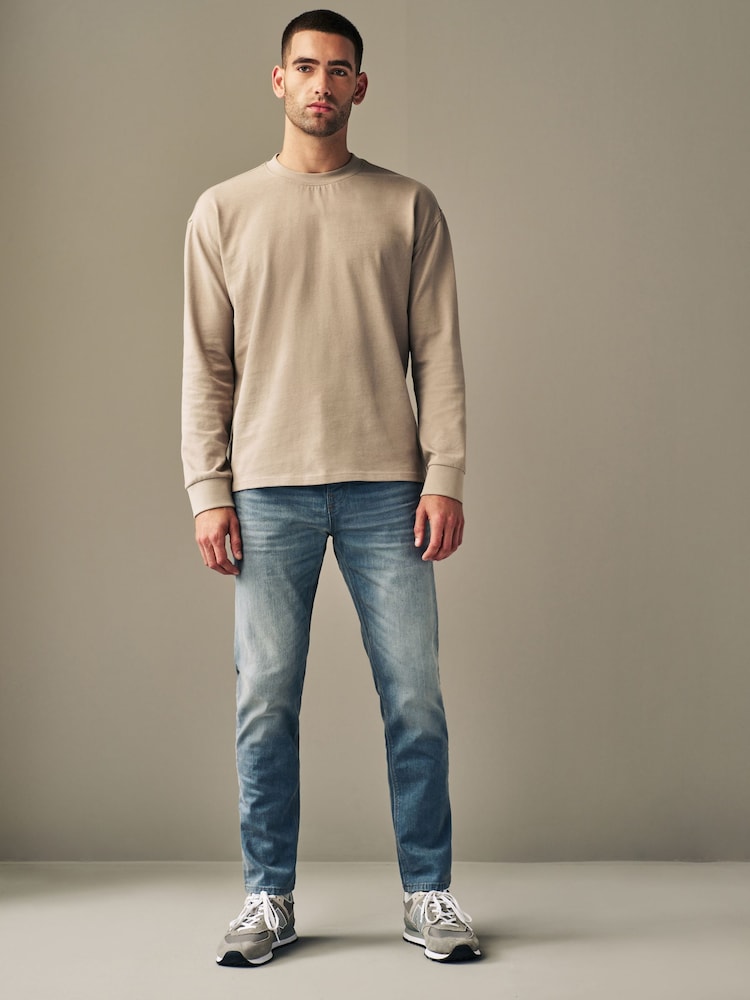 Hellgrau - Schmale Passform - Denim-Jeans mit Vintage-Waschung - Bild 2 von 10