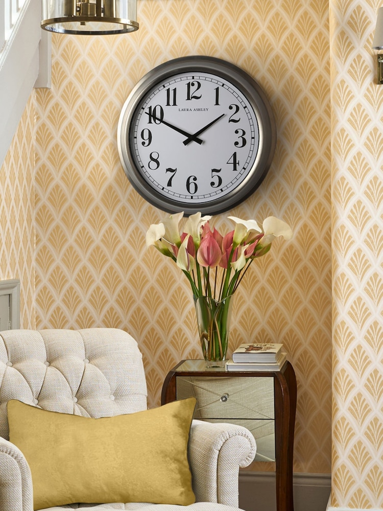 Laura Ashley Chrome Gibson Large Brushed Stainless Steel Clock - Image 1 of 5