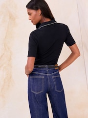 Lipsy Navy Blue Tipped Detail Short Sleeve Polo Shirt - Image 4 of 4