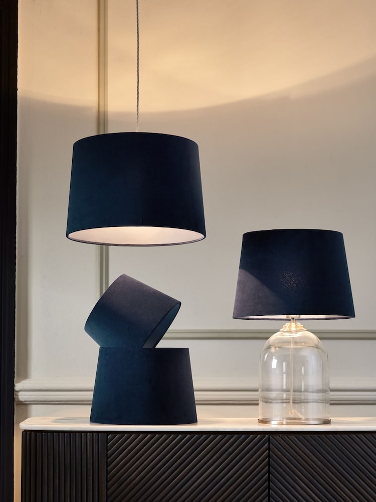Navy Blue Velvet Easy Fit Shade Ceiling Light - Image 1 of 5