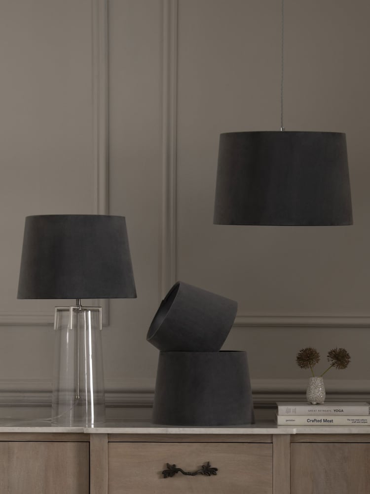 Charcoal Grey Velvet Easy Fit Shade Ceiling Light - Image 2 of 5