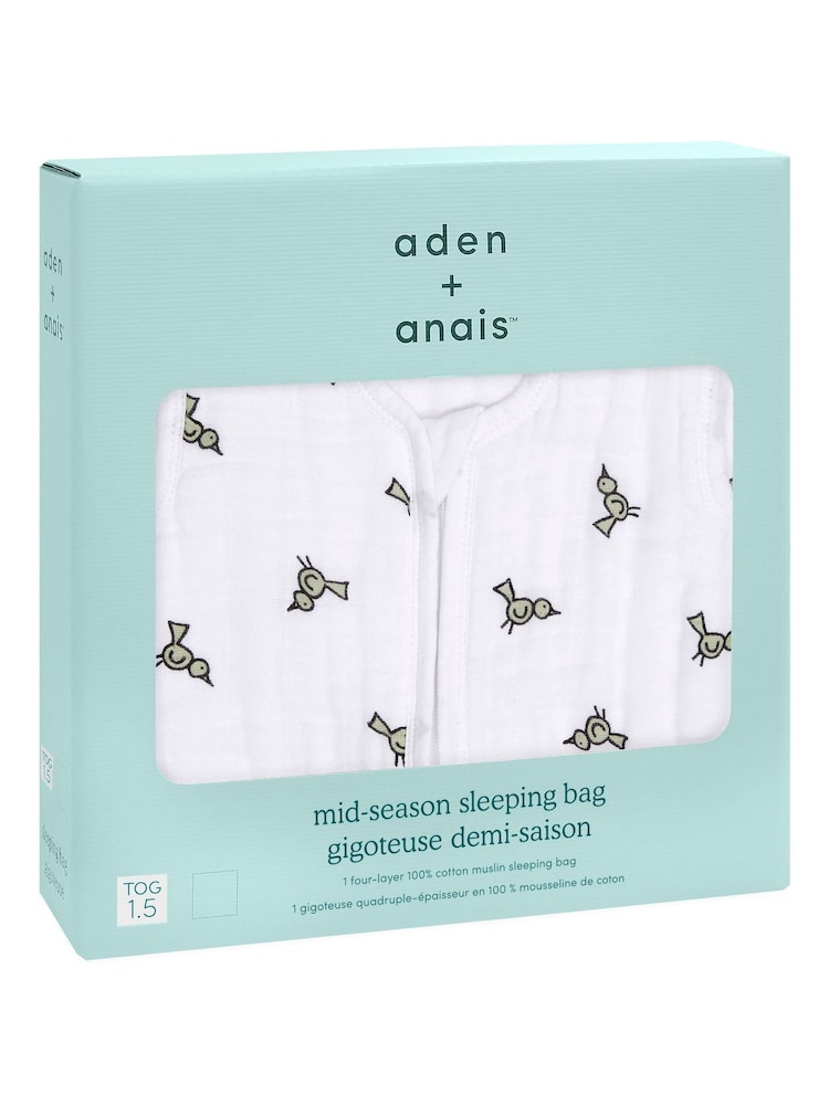 aden + anais White 100% Cotton Muslin Multi-Layer Mid-Season Sleeping Bag 1.5 TOG Jungle Jam - Image 2 of 5
