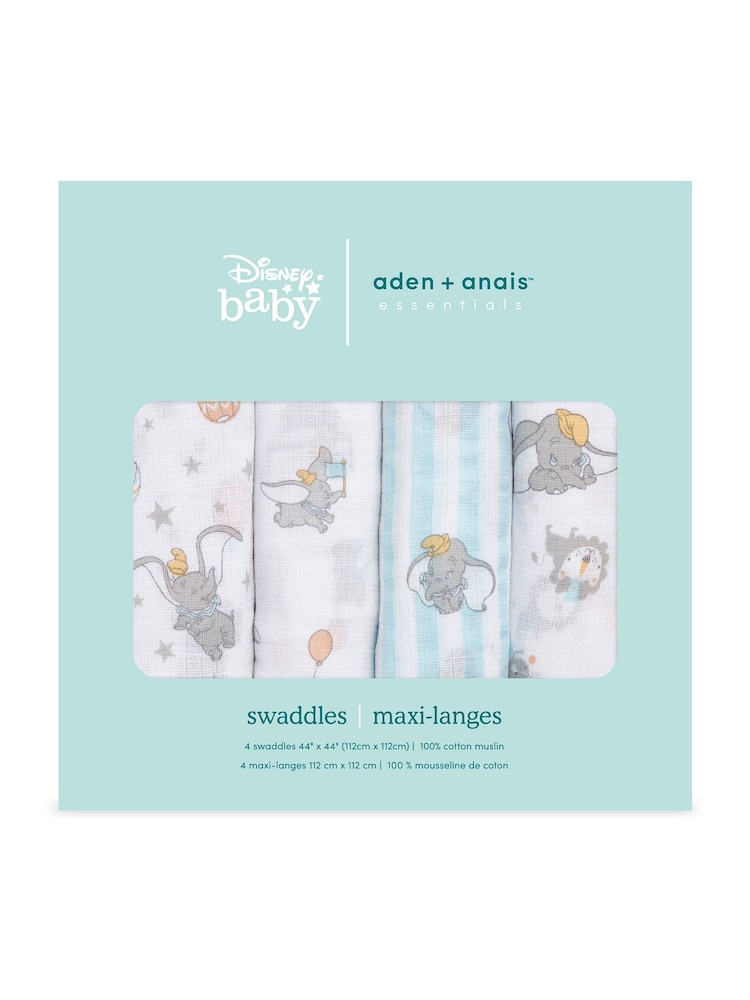 Aden & Anais Dumbo New Heights Essentials Muslin 100% Cotton Blankets 4 Pack - Image 1 of 3