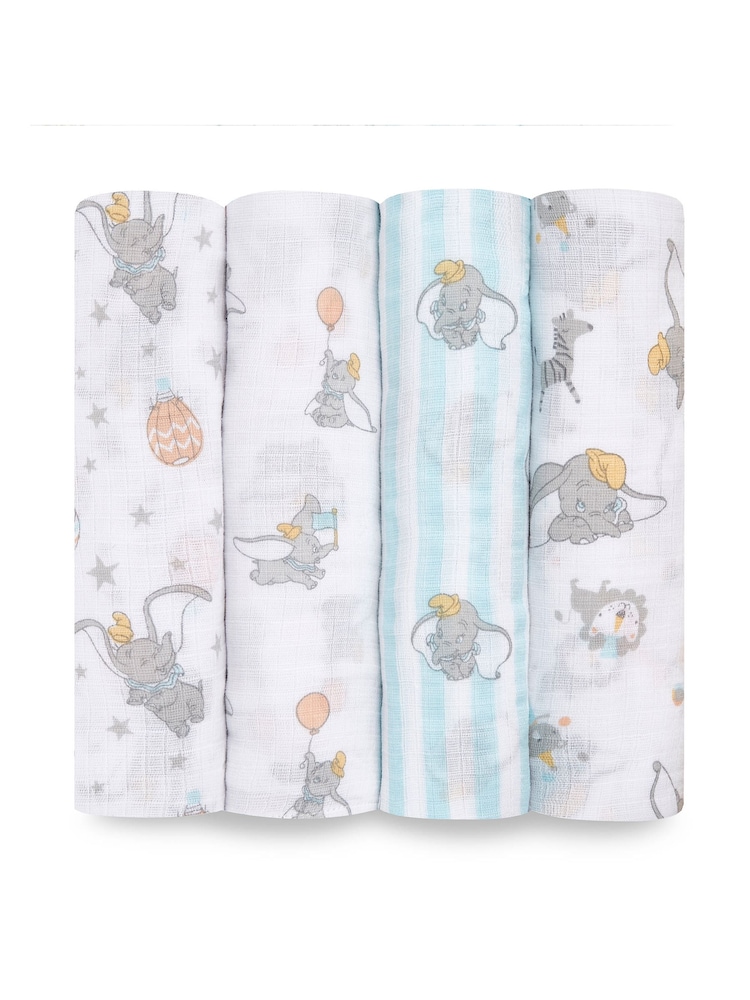 Aden & Anais Dumbo New Heights Essentials Muslin 100% Cotton Blankets 4 Pack - Image 2 of 3