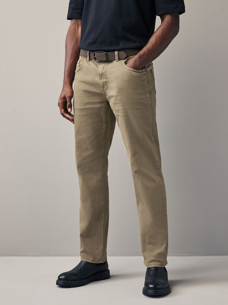 Tan Brown Straight Fit Belted Authentic Jeans - Image 1 of 12