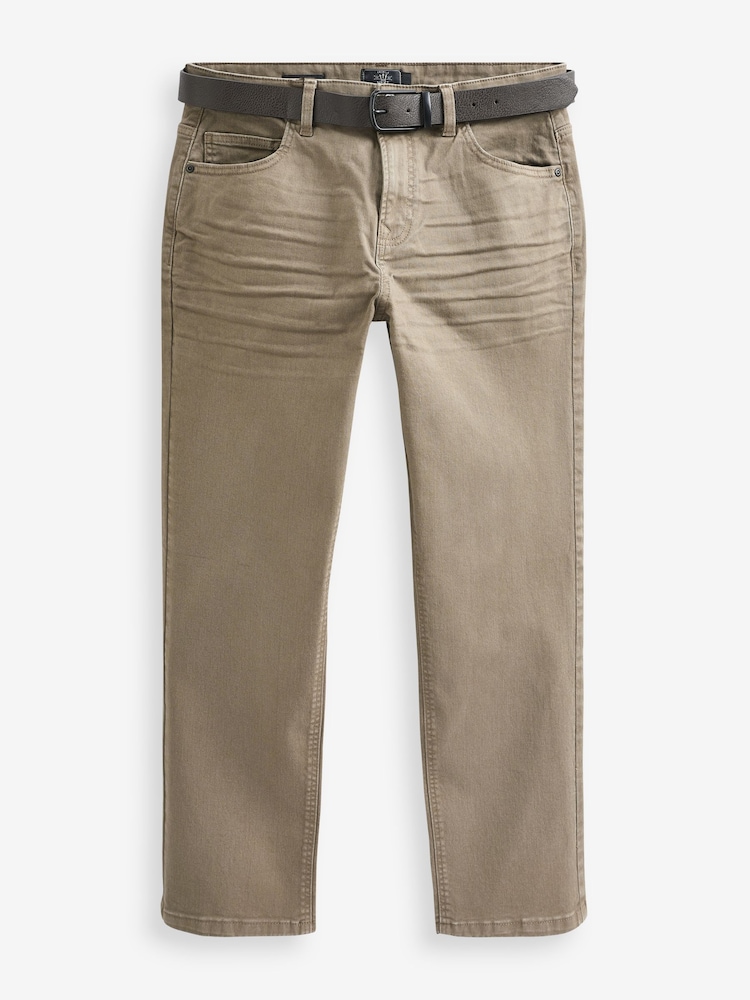 Tan Brown Straight Fit Belted Authentic Jeans - Image 6 of 12