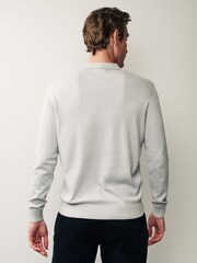 Grey Regular Textured Long Sleeve Knitted Zip Polo - Image 4 of 7