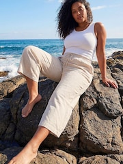 Roman Natural Curve Linen Mix Cropped Trousers - Image 1 of 4