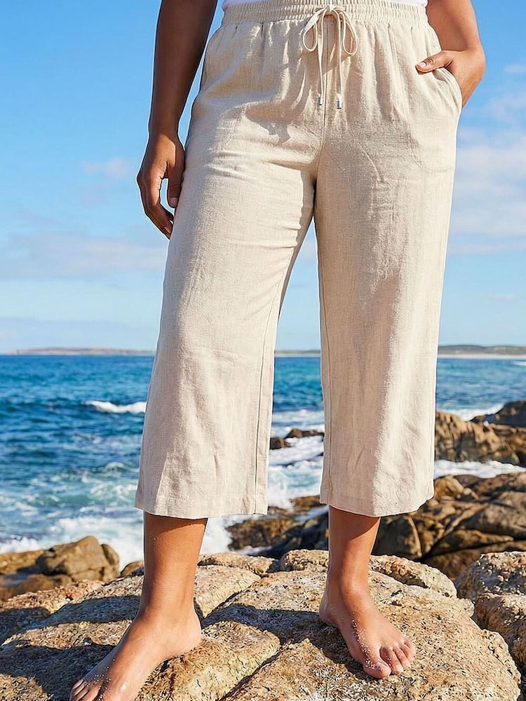 Roman Natural Curve Linen Mix Cropped Trousers - Image 2 of 4