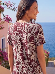 Roman Red Floral Print Tie Front V-Neck Top - Image 3 of 4