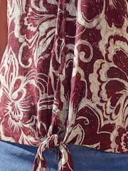 Roman Red Floral Print Tie Front V-Neck Top - Image 4 of 4