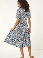 Roman Blue Abstract Print Shirt Midi Dress - Image 3 of 5