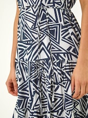 Roman Blue Abstract Print Shirt Midi Dress - Image 5 of 5