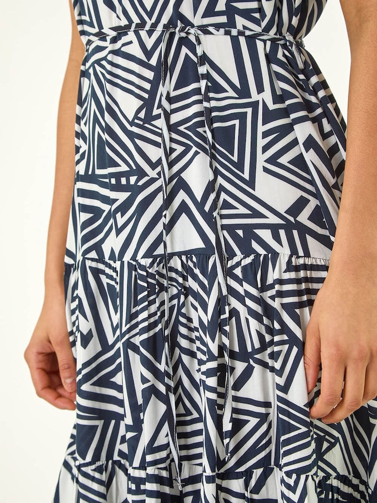 Roman Blue Abstract Print Shirt Midi Dress - Image 5 of 5