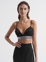 Reiss Black Beth Embellished Bra Top - Image 3 of 6