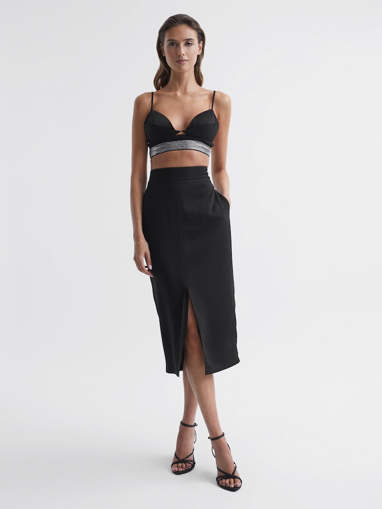 Reiss Black Beth Embellished Bra Top - Image 6 of 6