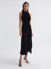 Reiss Black Giannon Velvet Midi Dress - Image 1 of 6