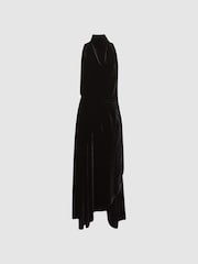 Reiss Black Giannon Velvet Midi Dress - Image 2 of 6