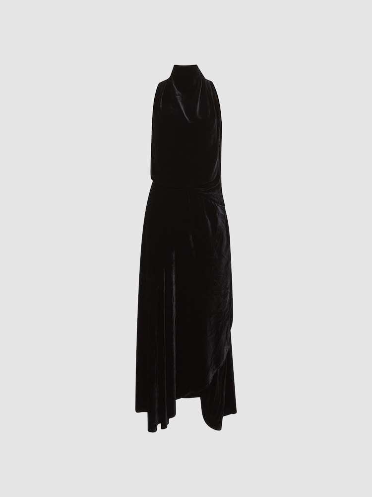 Reiss Black Giannon Velvet Midi Dress - Image 2 of 6