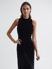 Reiss Black Giannon Velvet Midi Dress - Image 3 of 6