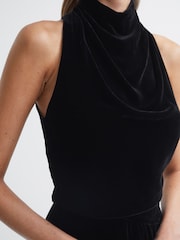 Reiss Black Giannon Velvet Midi Dress - Image 4 of 6