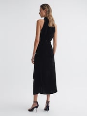 Reiss Black Giannon Velvet Midi Dress - Image 5 of 6
