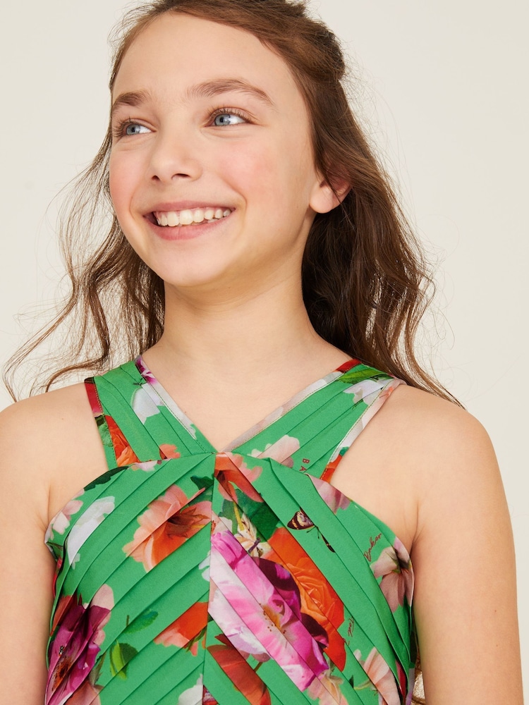 Baker by Ted Baker Green Floral Halter Neck Dress - Image 2 of 9