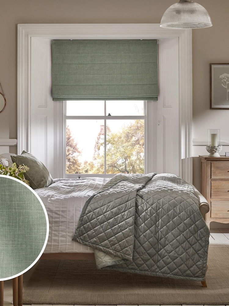 Sage Green Ready Made Textured Blackout Roman Blinds - Image 1 of 8