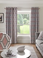 Blush Pink Collection Luxe Heavyweight Geometric Cut Velvet Lined Eyelet Curtains - Image 1 of 6